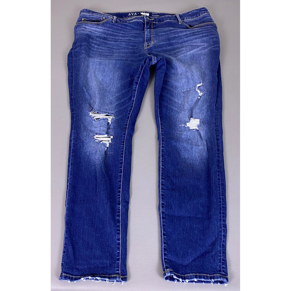 Ava & Viv Skinny Jeans Women's Plus Size 22W Dark Blue Distressed‎ Power Stretch